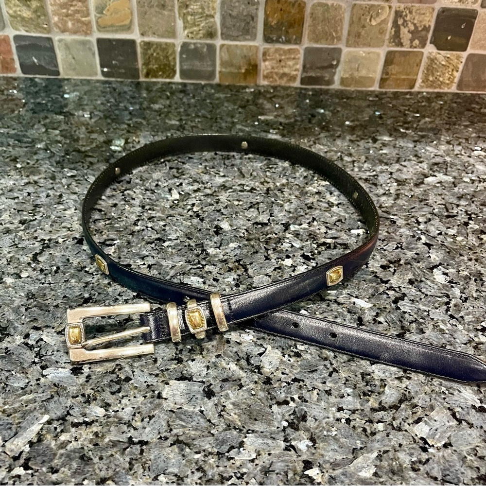Brighton Black Leather Belt with Silver and Gold Accents Size Large/34